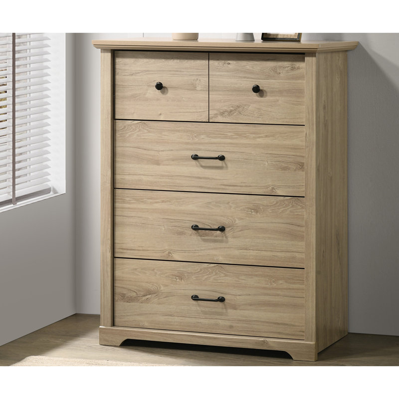 Commode 4 tiroirs en chêne clair l 32 "avec poignées noires, Chêne clair