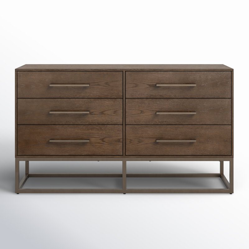 Sheldon 56'' W 6 - Drawer Dresser, Gunmetal/Ash Brown