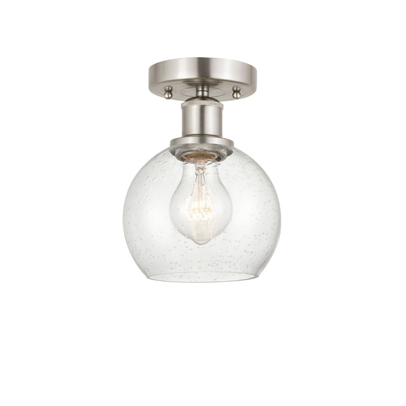 Plafonnier semi-encastré 1 lumière, H 8 po x l 6 po x P 6 po, Nickel satiné brossé, Bullé