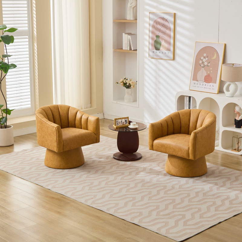 Fauteuil demi-tonneau pivotant en similicuir, Similicuir jaune, 2