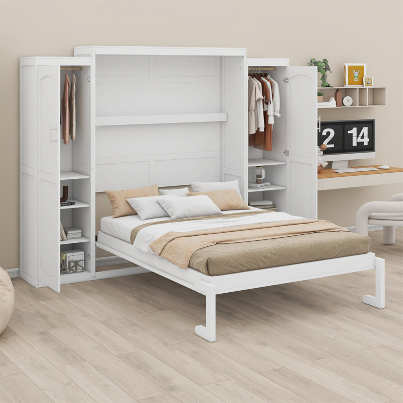 Lit escamotable avec deux garde-robes et tablette de rangement, Grand