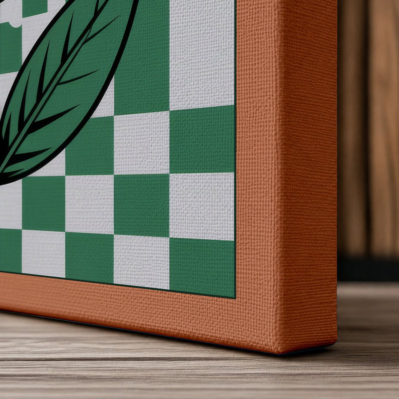 Sunflower on Checked Ground Botanical - Wrapped Canvas, 36x24 - 91.4 x 61.0 cm, Terracotta Border