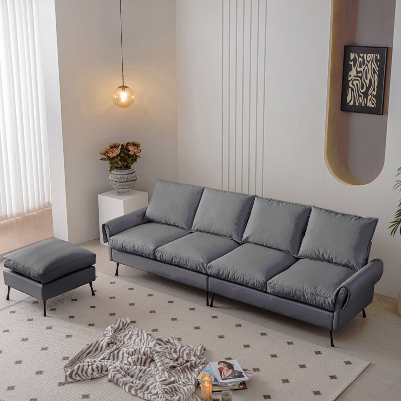 104.5"Modern Sectional Technical Leather L-Shaped Sofa Couch With Convertible Ottoman