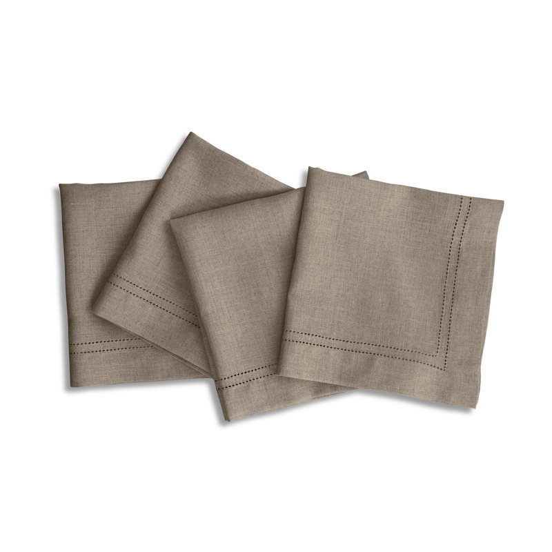 Linen Double Hemstitch - 100% Pue Linen Dinner Napkins, Natural