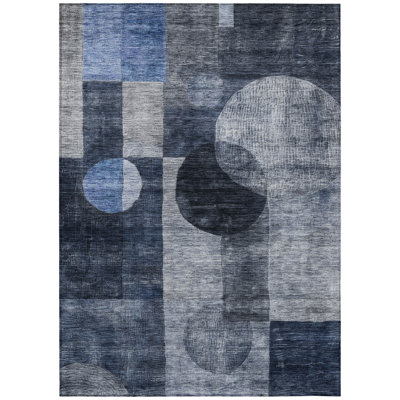 Machine Washable Indoor/Outdoor Chantille ACN1114 Navy Rug