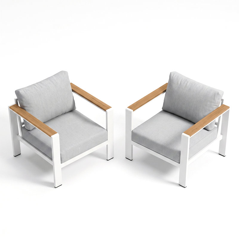 Chaise de patio en aluminium avec coussin en oléfine de 15 cm, Blanc