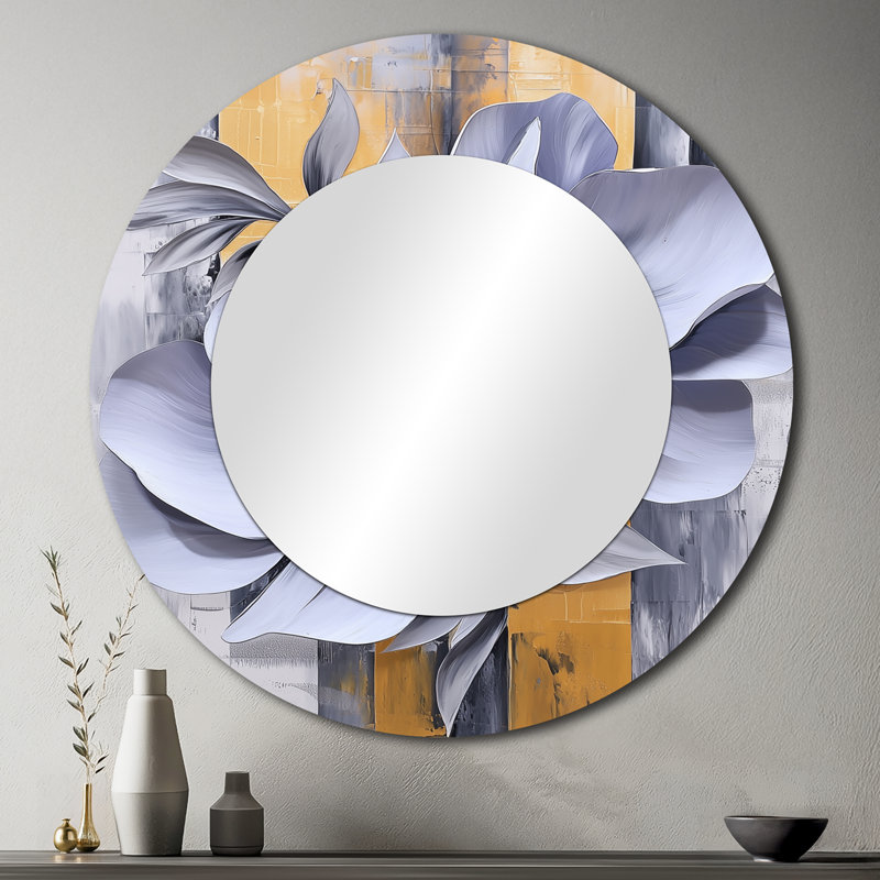 Lavande et équilibre doré des pivoines Blossom I - art abstrait miroir mural - imprimé sur métal, 36 po x 36 po