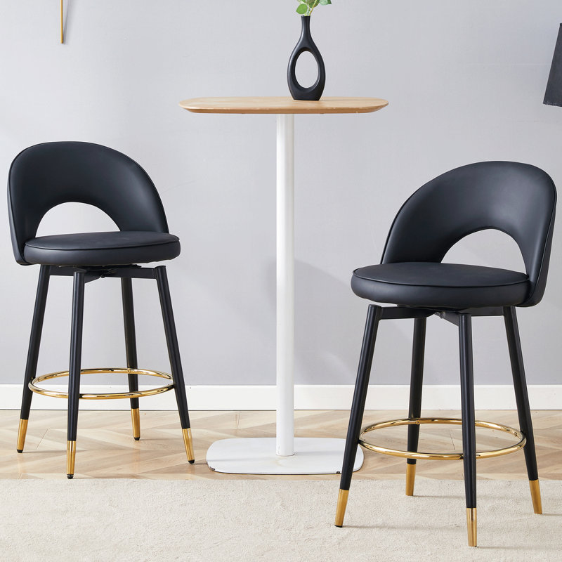 De 2 tabourets de bar rotatifs à 360 °, revêtement en polyuréthane moderne et structure en métal noir, pour une utilisation multiple dans le bureau à domicile, conception ergonomique, chaises faciles à assembler (paire), pieds de siège, espaces variés pour de longues heures,