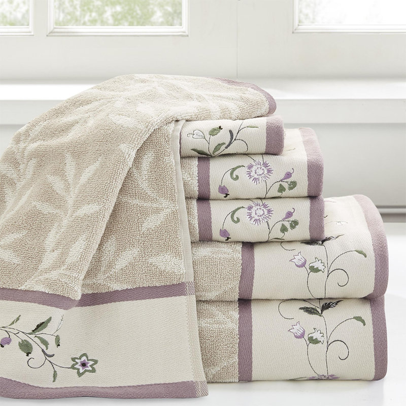 High-quality and durable 100% cotton terry towels with high absorbency (6-piece multi-size set), Purple