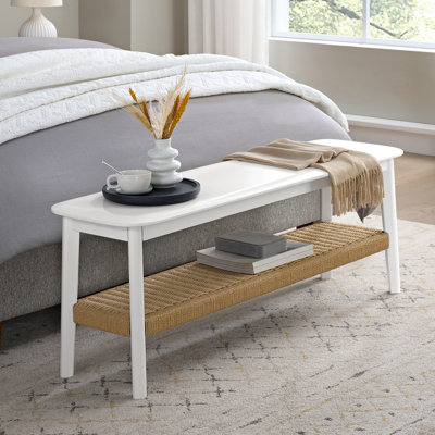 Banc de rangement pour porte d'entrée avec tablette de rangement à deux niveaux 48 pouces pour chambre à coucher, salle à manger, salon ou vestibule Calais - Meuble d'entrée en bois (blanc) 