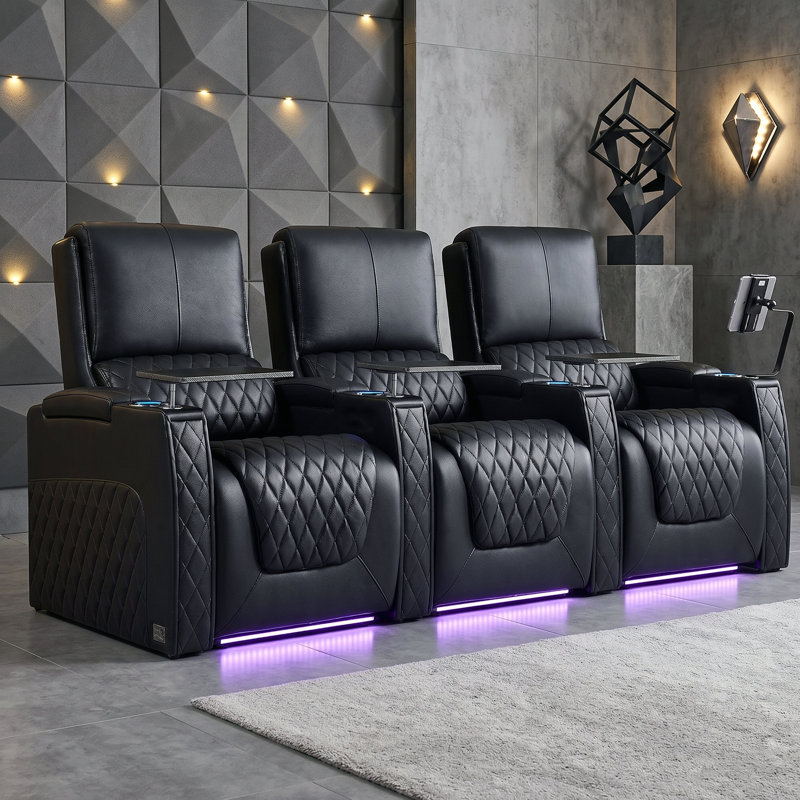 Canapé inclinable électrique Haiylee, Cuir véritable noir