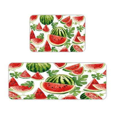Ensemble de 2 tapis de cuisine à motif de pastèque et aquarelle pour couloir de cuisine