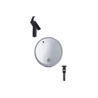 DROP Bath And Kitchen 15.7'' Ceramic Circular Bathroom Sink with Faucet and Overflow