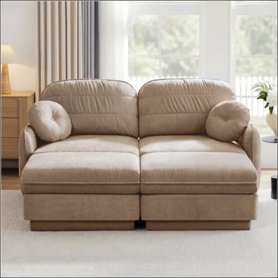 Chenille Cloud U-Shaped Loveseat Sofa with Movable Ottomans and Exquisite Round Pillows, Ideal for Comfort and Style in Modern Living Rooms
