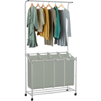 4-Bag Laundry Sorter & Laundry Basket & Laundry Hamper with Hanging Bar & Lockable Wheels
