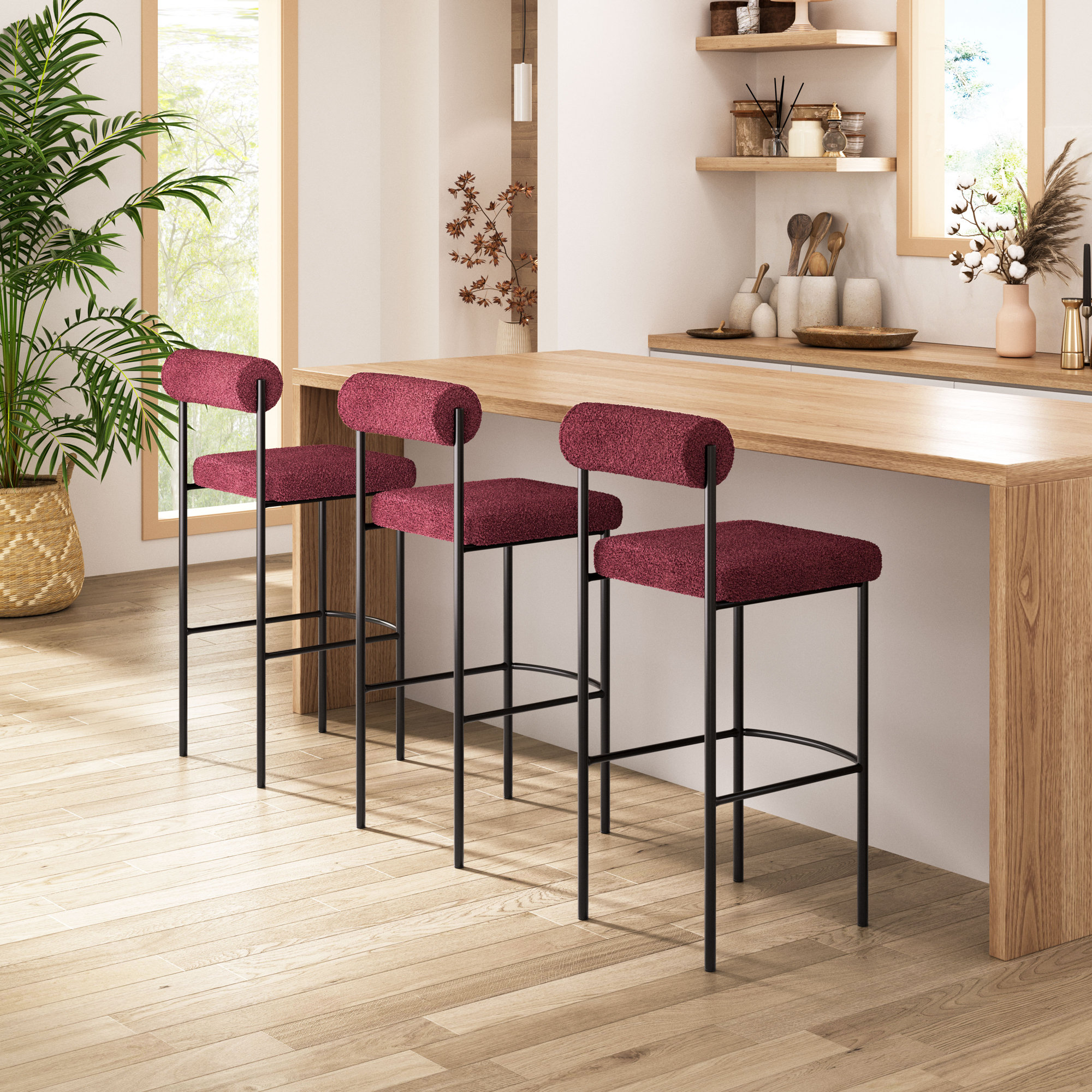 Livorno Short Counter Stool, Bronze, Red, Bar Stool (29.9" Seat Height)