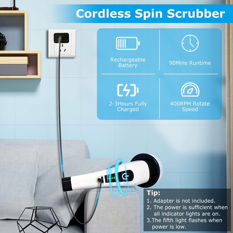 Brosse de nettoyage électrique sans fil avec 8 têtes et bras télescopique
