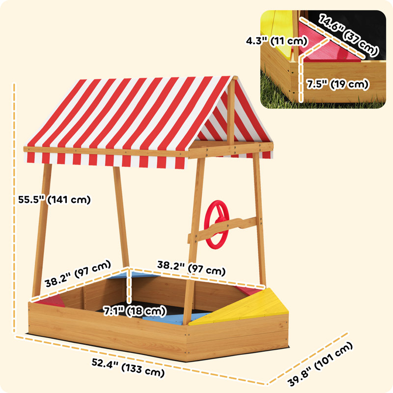 Bac à sable pour enfants avec housse, 4 sièges, safran, terrasse, pour 3 à 8 ans, jaune