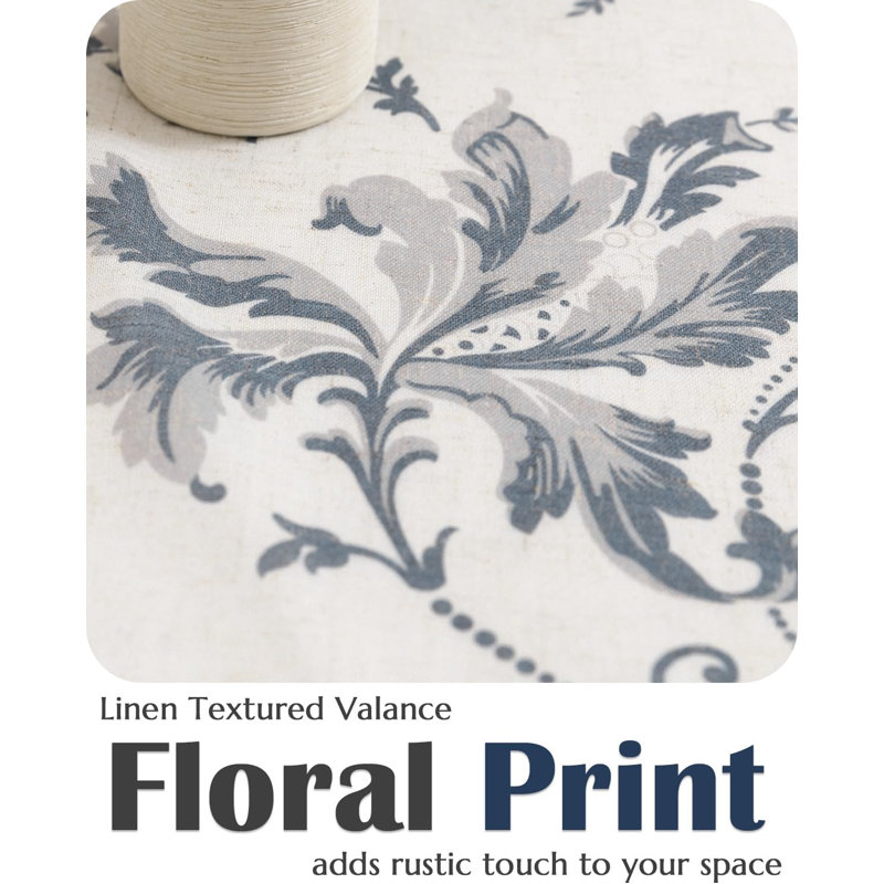 Linen Floral Kitchen Curtains Rod Pocket Tier Curtains, 26" W x 36" L, Black