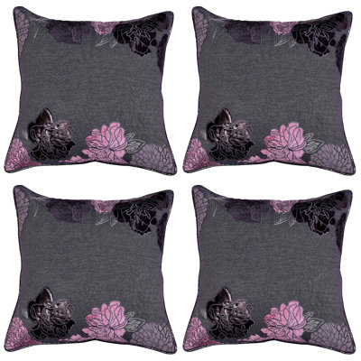 Floral Throw Pillow Covers Set with Velvet Embroidery – Christmas Decor Accent 18x18 for Sofa Bed