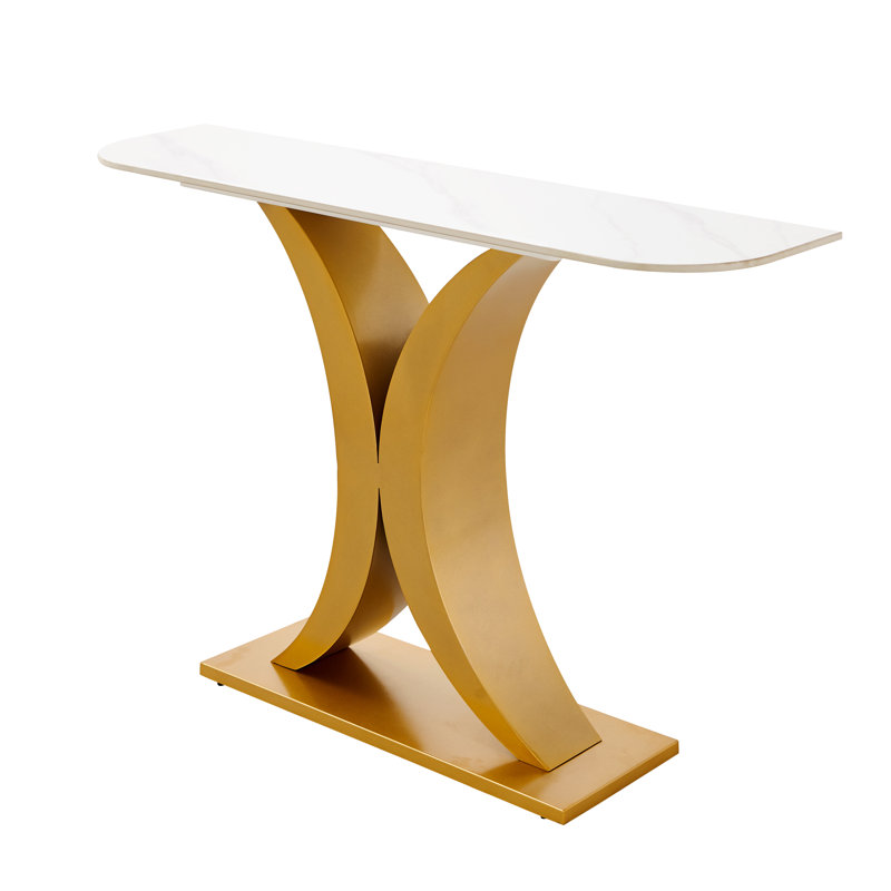 Marthena Console Table,Hallway table,Hoyer table with metal base, Gold