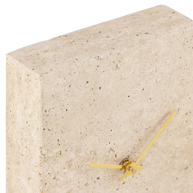 Horloge de table rectangulaire en forme de travertin clair, Crème, H 17 po x l 13 po x P 13 po