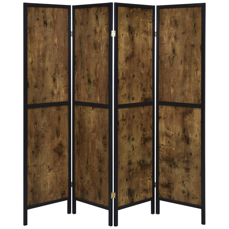 Le paravent Style 4, de couleur muscade antique, sépare les espaces d'une chambre rustique avec charme, pin et placage d'ingénierie,