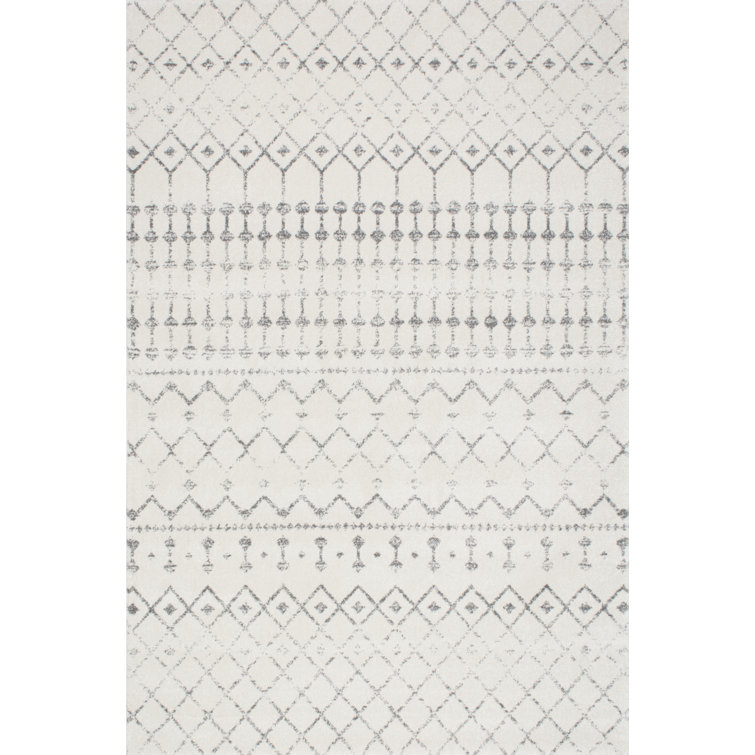 Giannini Geometric Moroccan Area Rug in Gray/ Off White