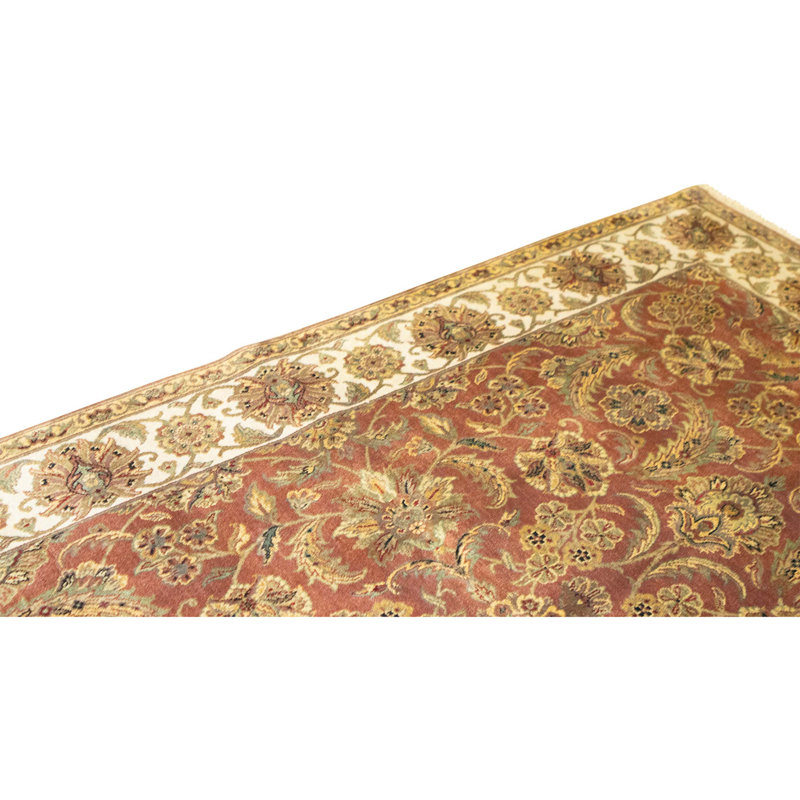 Hand Knotted Wool Oriental Area Rug in Rust And Ivory