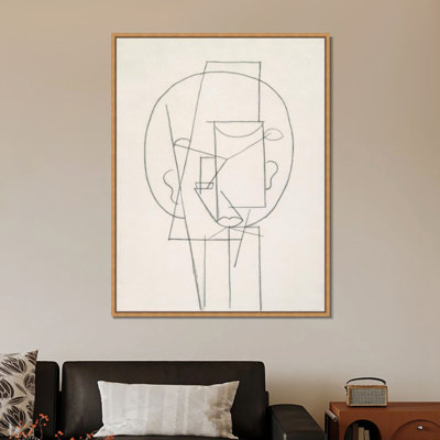 Framed Canvas Giclee Print Art Head 1913 by Pablo Picasso Wall Art Living Room Home Office Decorations(Wood Colour Slim Frame,24"x32")
