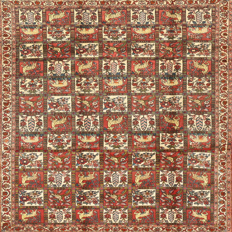 Tissé à la machine à la machine en laine/polyester rouge/Tapis décoratif jaune clair litchford, Carré 6 pi