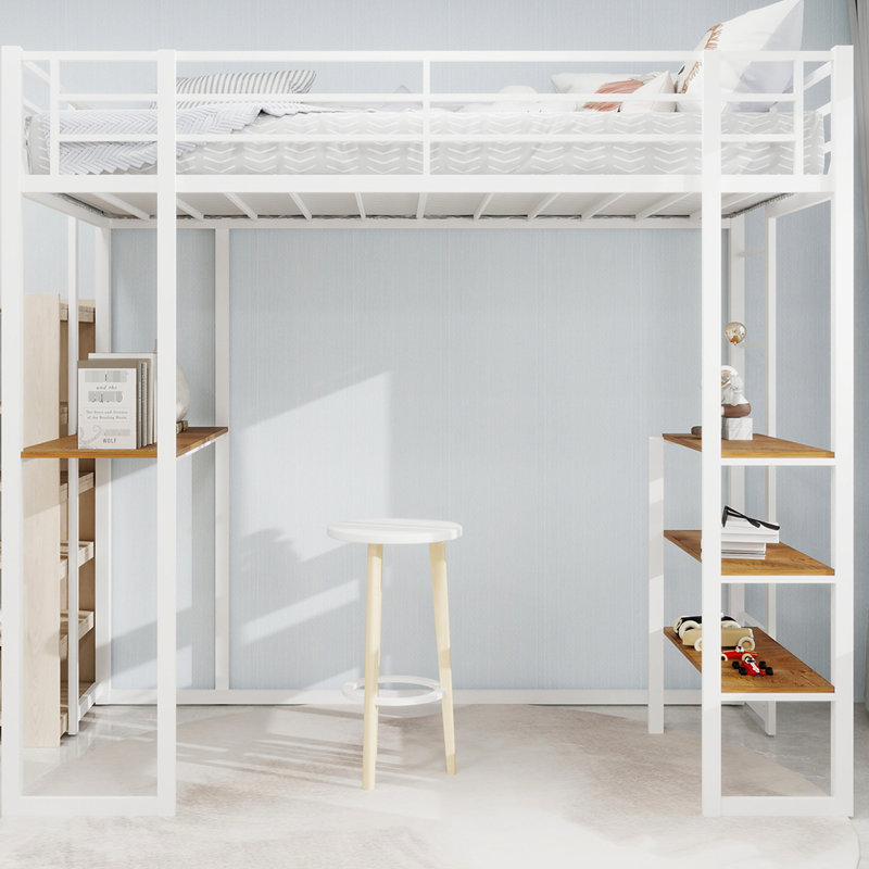 Lit simple à structure en fer blanc, table encastrée, rampe, étable, coffre-fort, chambre à coucher, pieds à double support, bureau en L peu encombrant, escalier, économiseur, assemblage rapide