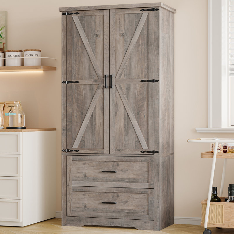 Garde-manger 71 "avec porte de grange avec tiroirs et tablettes réglables pour la cuisine, Gris