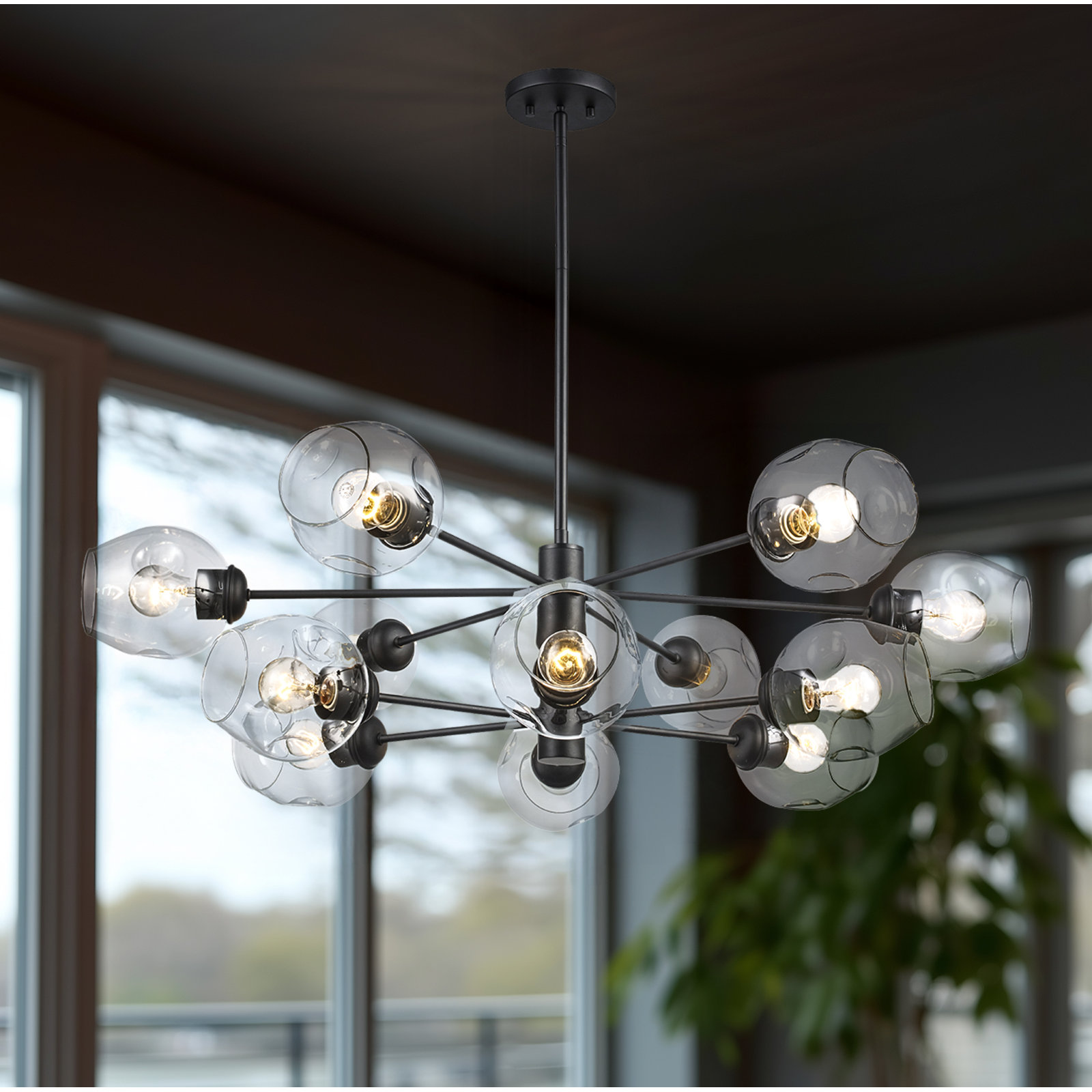 Anastasia 12 - Light Dimmable Sputnik Chandelier, Clear, Satin Black