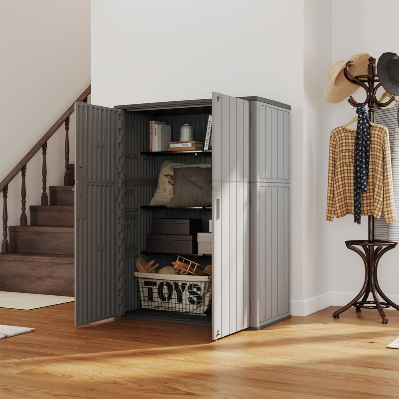 Yardgrace 420 Gallons Double-door Vertical Resin Storage Cabinet With Floor, Gray