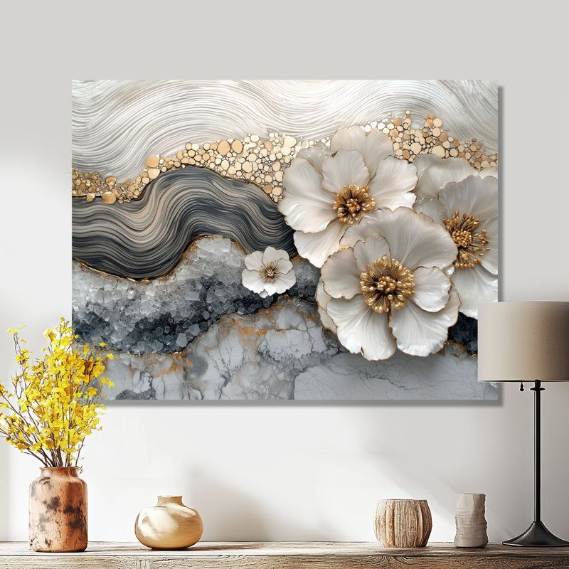 «Poppies River On Golden Crys Tal River», art mural sur toile coquelicots, H 34 po x l 44 po, Toile tendue, Ne pas appliquer