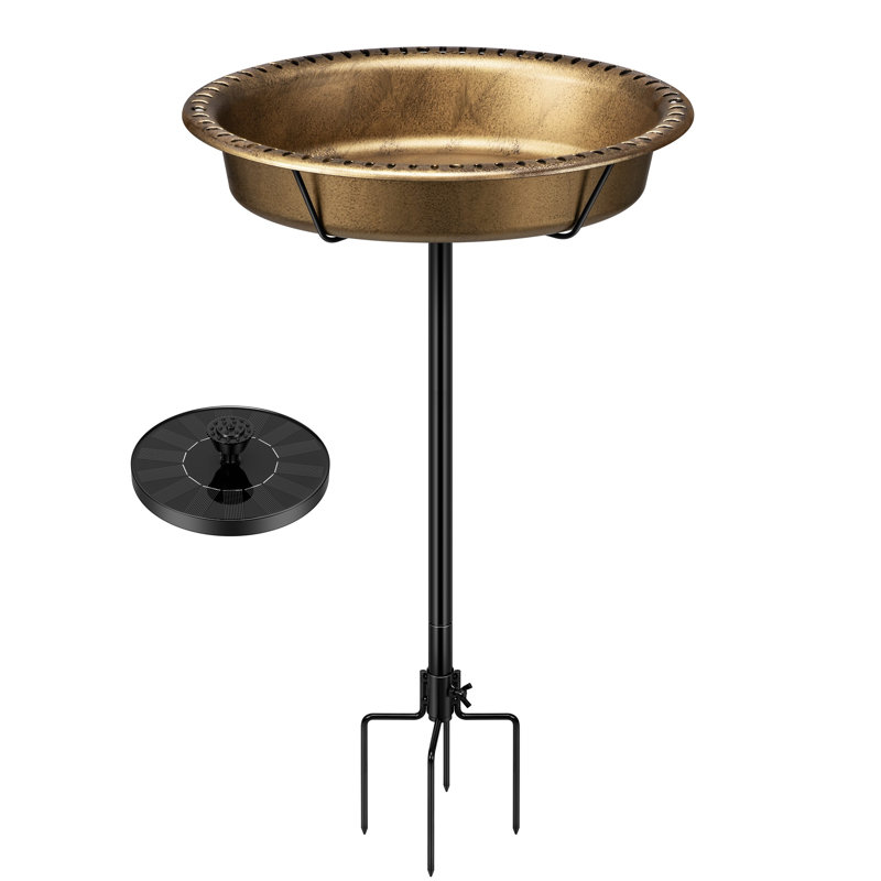 Polyresin Oval Bird Bath Bowl with Solar Fountain, Copper