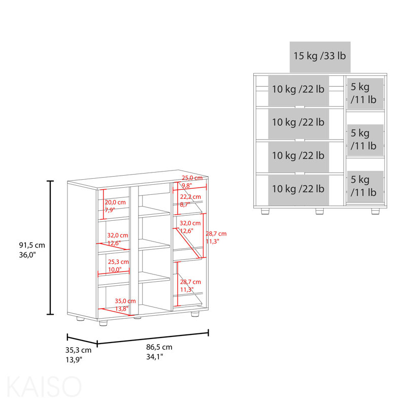 Armoire de rangement pour chaussures à 2 portes avec 8 tablettes fermées, Blanc