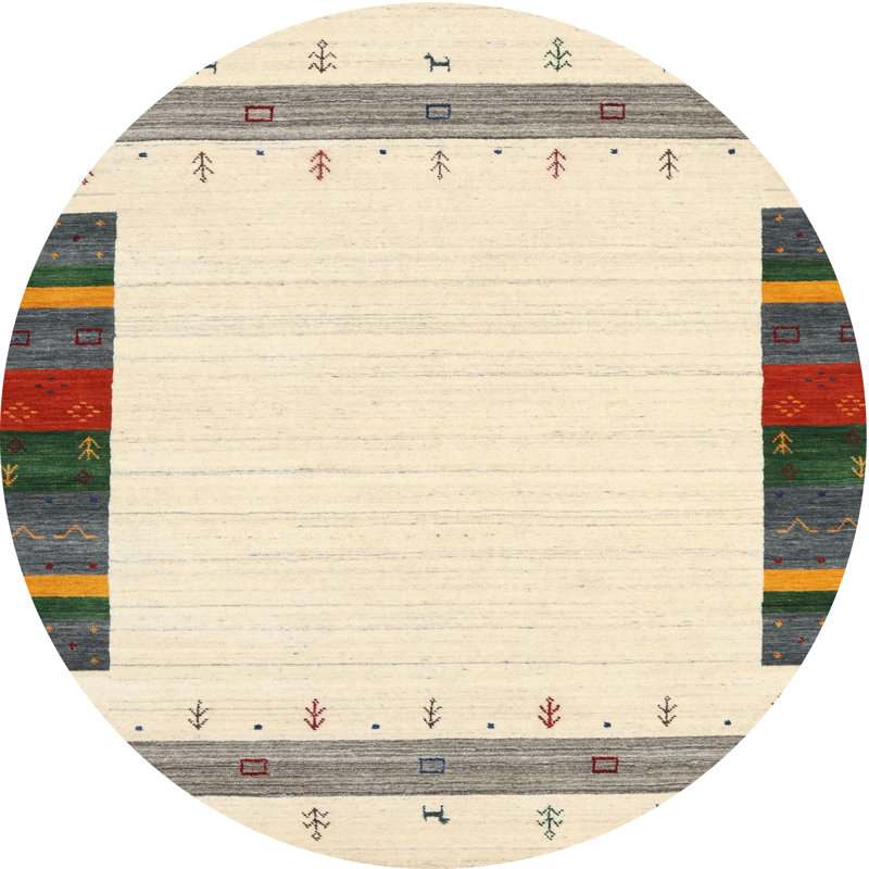 Tapis de zone rouge/beige contemporaine Chugg, Rond 8 pi
