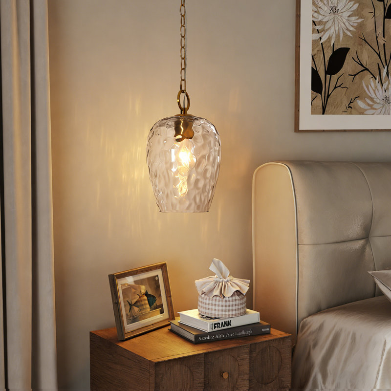 Luminaire suspendu moderne en verre martelé avec chaîne réglable, abat-jour en verre texturé épais