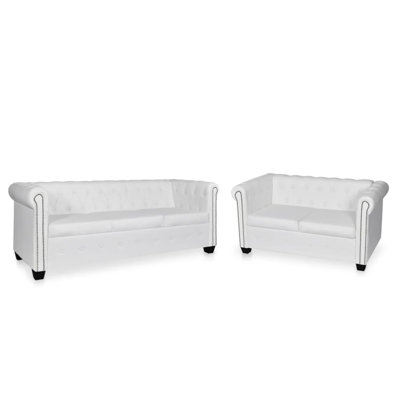 Chesterfield Sofa Set 2-Seater and 3-Seater Black Faux Leather by Canora Grey