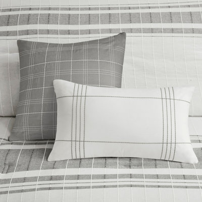 6 Piece Cotton Jacquard Oversized Comforter Set White/Grey