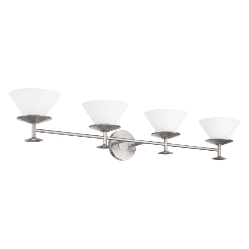 Luminaire pour meuble-lavabo à 4 lumières en nickel brossé et nickel poli 4 lumières avec verre opale gravé Tekamah