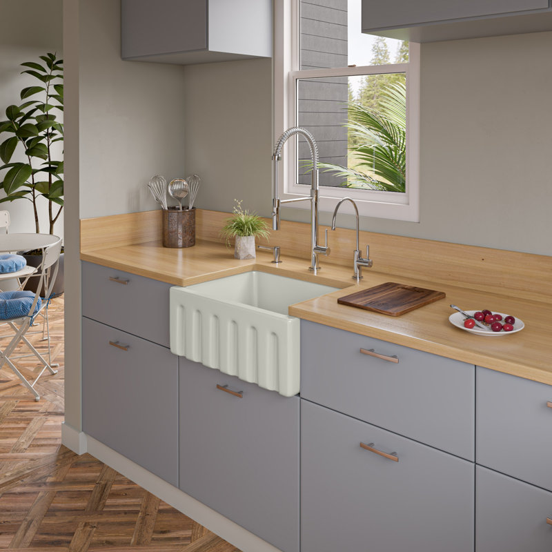 24'' L Single Bowl Fireclay Kitchen Sink, Biscuit