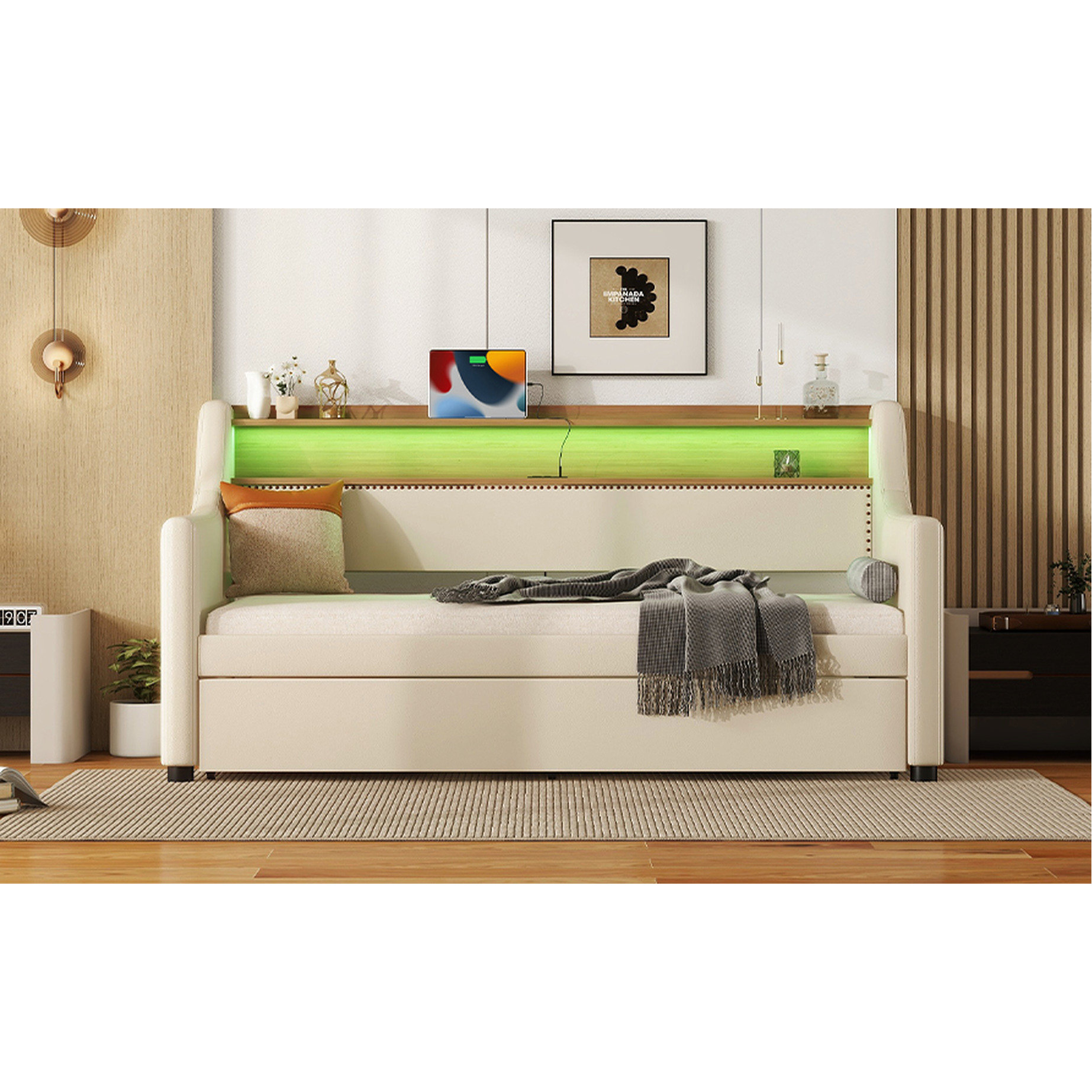 Latitude Run® Elegant Twin Size Daybed With Trundle, Led Lights ...