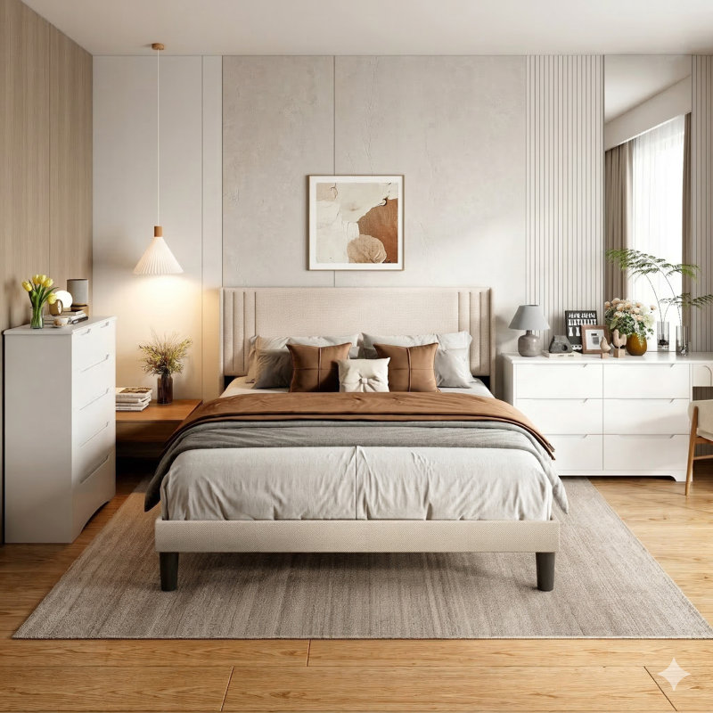 Ensemble de chambre à coucher 3 pièces Masad - Blanc - Grand