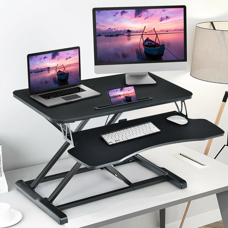 Adjustable Metal Base Standing Desk Converter, Black