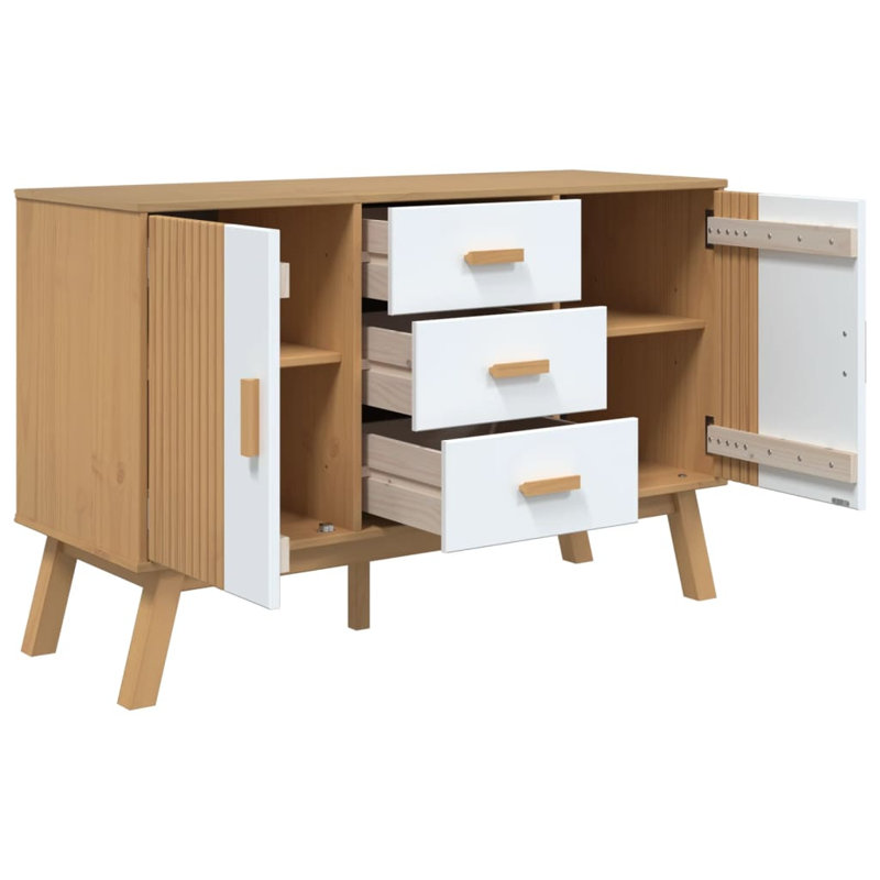 Buffet en bois massif 44,9 po Kennewick, Blanc / brun