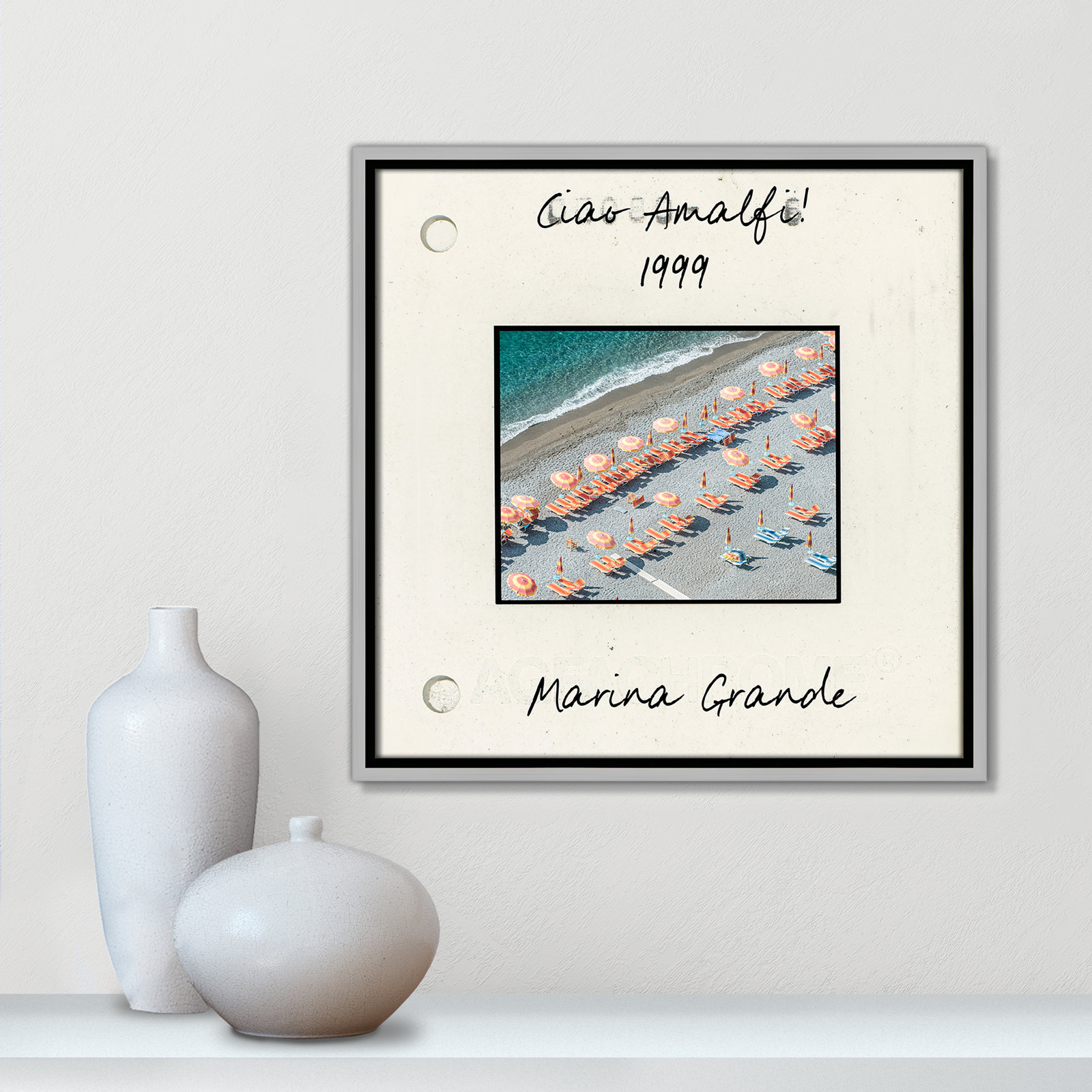 Travel Slide Collection "Amalfi, Italy - Marina Grande" Print, Silver Floater Framed Canvas, 17.5" H x 17.5" W x 2" D