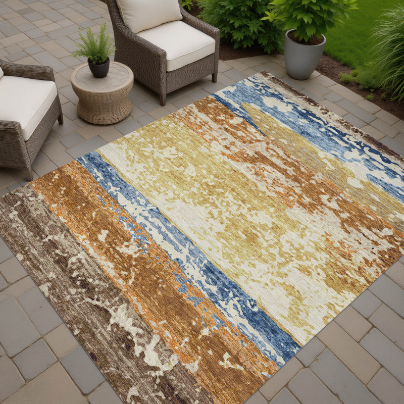Machine Washable Indoor/Outdoor Lanphear ACN2398 Stripes Rug, Rectangle 9' x 12'